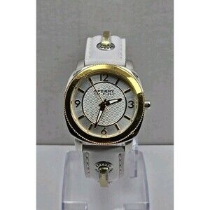 Sperry Top Sider Womens Quartz Watch Bezel White Leather Strap New Battery 5 Atm